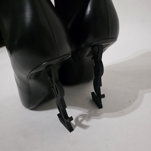 Saint Laurent Opyum Black Calfskin Ankle Boots Gold Heel Women’s Size 40 - Picture 13 of 14